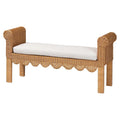 Reiko Handcrafted Natural Rattan Bench with Scalloped Design Boho Farmhouse Seating for Entryway, Bedroom, or Living Room