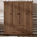 Freestanding 4 Door Wardrobe Armoire with 2 Drawers and Hanging Rods for Clothes Storage