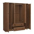 Freestanding 4 Door Wardrobe Armoire with 2 Drawers and Hanging Rods for Clothes Storage