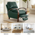 Set of 2 Alex Mid Century Modern Genuine Leather Manual Recliners with Curved Wooden Arms