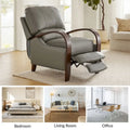 Set of 2 Alex Mid Century Modern Genuine Leather Manual Recliners with Curved Wooden Arms
