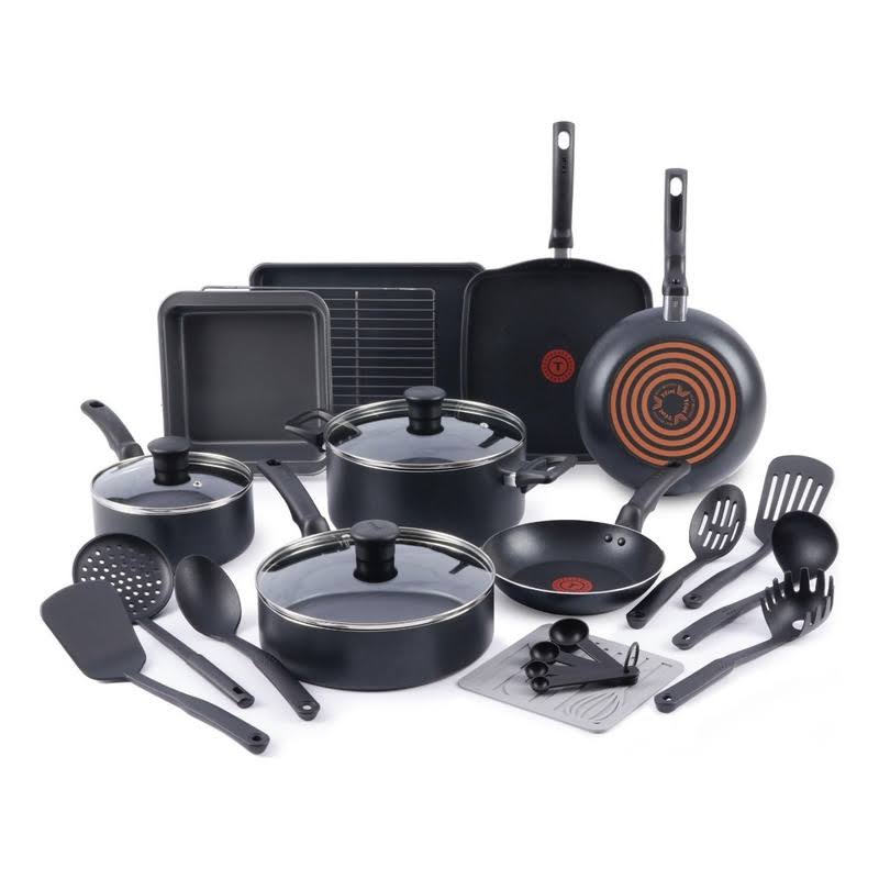 T Fal Kitchen Solutions 21-Piece Nonstick Cookware Set, Black