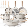 Carote Nonstick Cookware Set 21-Piece, Kitchen Pots and Pans Set, Stay Cool Handles, Induction Compatible, Cookware Set for RV and Camping, Beige